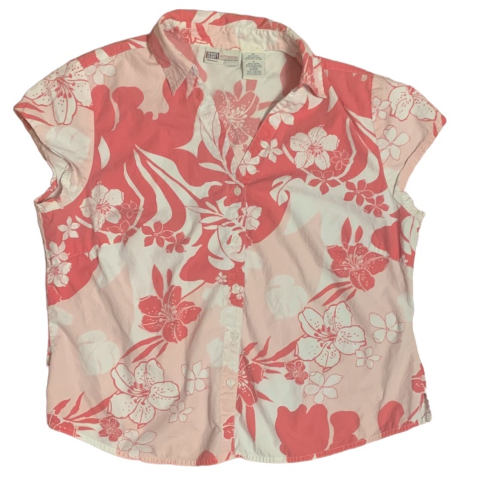 Hawaiian Shirt Peach-Pink White Feminine Cap Sleeve Vintage Summer BBQ party